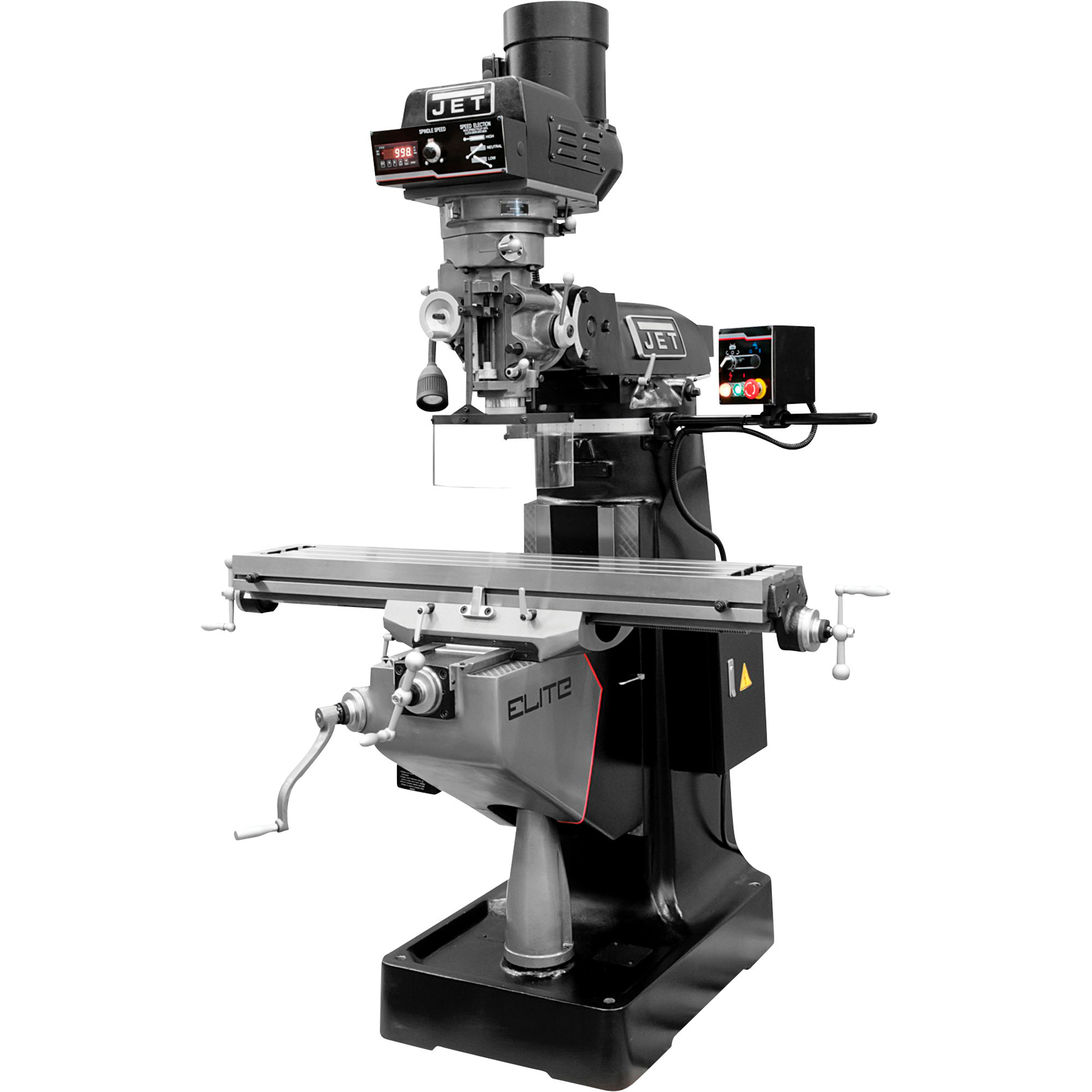 JET Elite Metalworking Mill with 3-Axis ACU-RITE 303 (Quill) DRO, Servo X, Y, Z-Axis Powerfeeds and USA Air Powered Draw Bar, Model# EVS-949